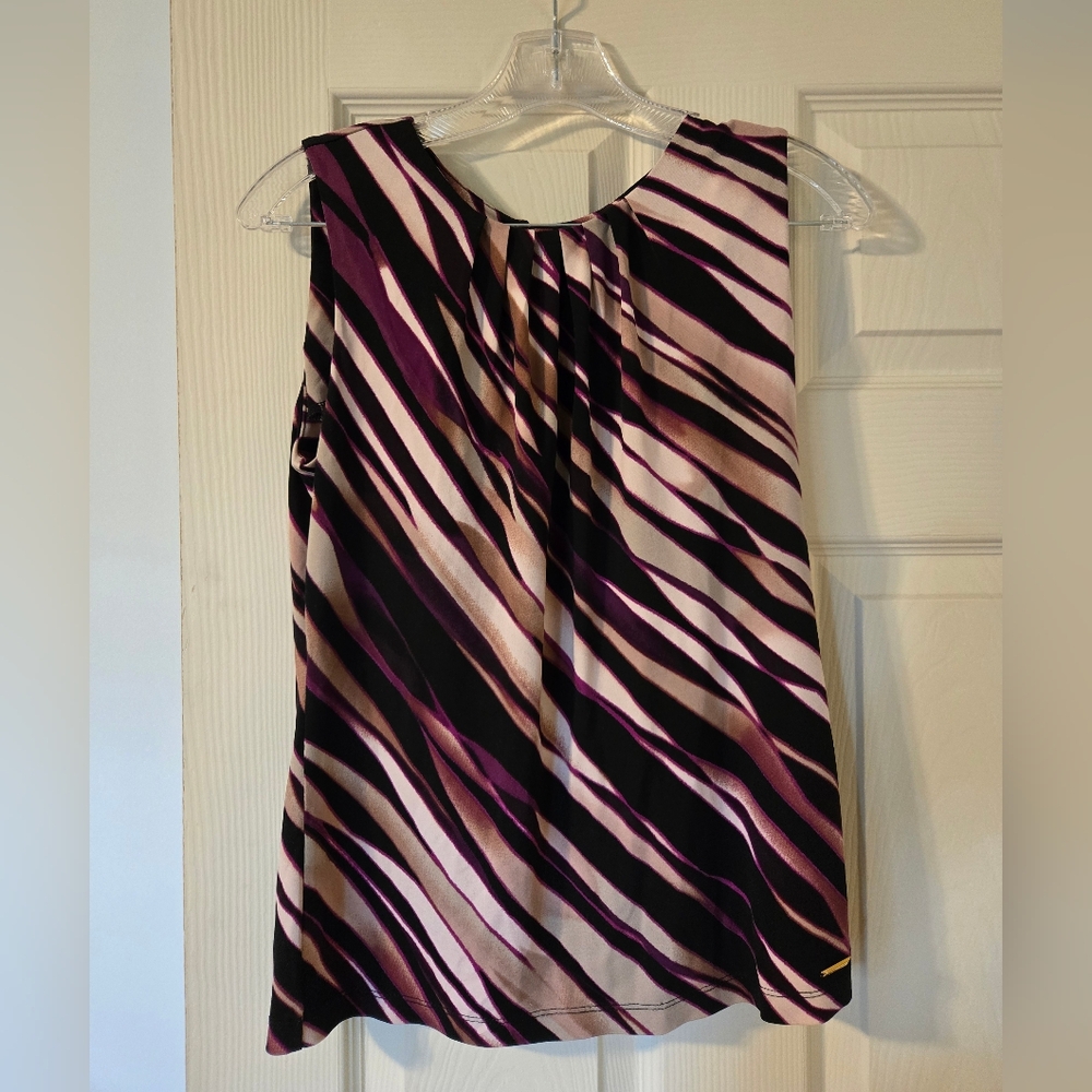 Calvin Klein Purple and Black Striped Midi Dress